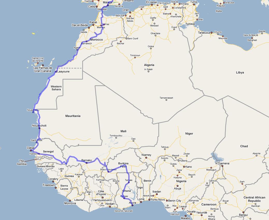 De (voorlopige) route door West-Afrika